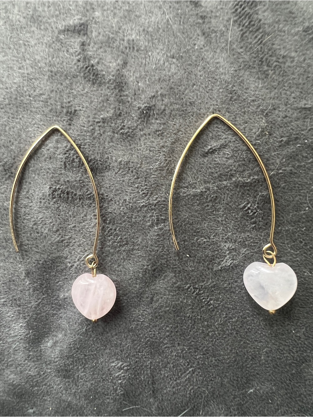 Katia Designs Gold Teardrop Wire Earrings with Pink Heart Stones